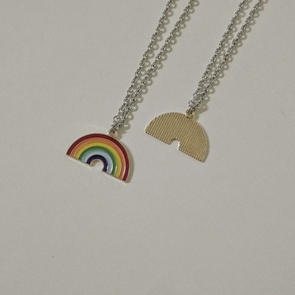 #現貨 (ACCN510) 鋼項鍊 金邊滴釉彩虹