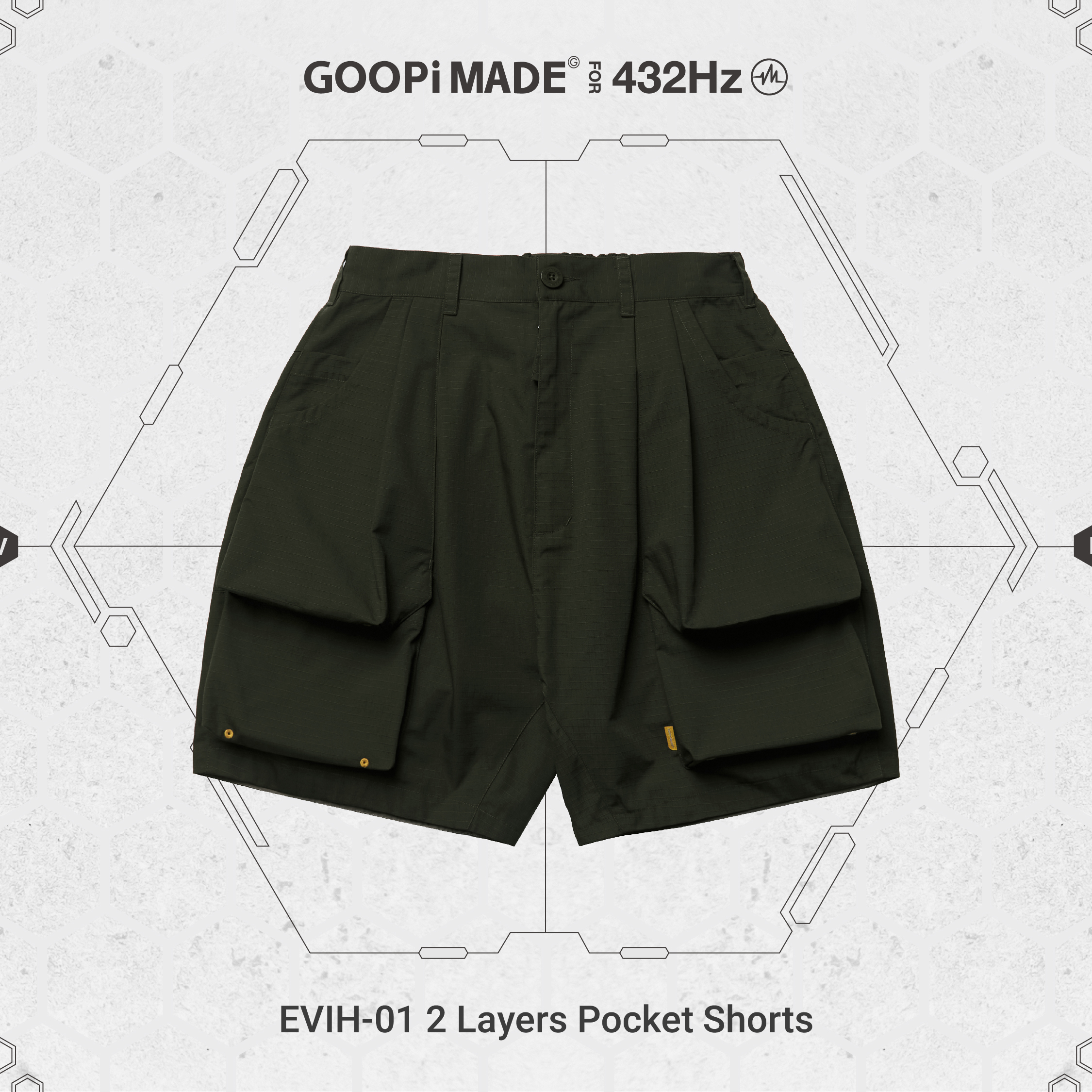 EVIH-01” 2 Layers Pocket Shorts - Olive