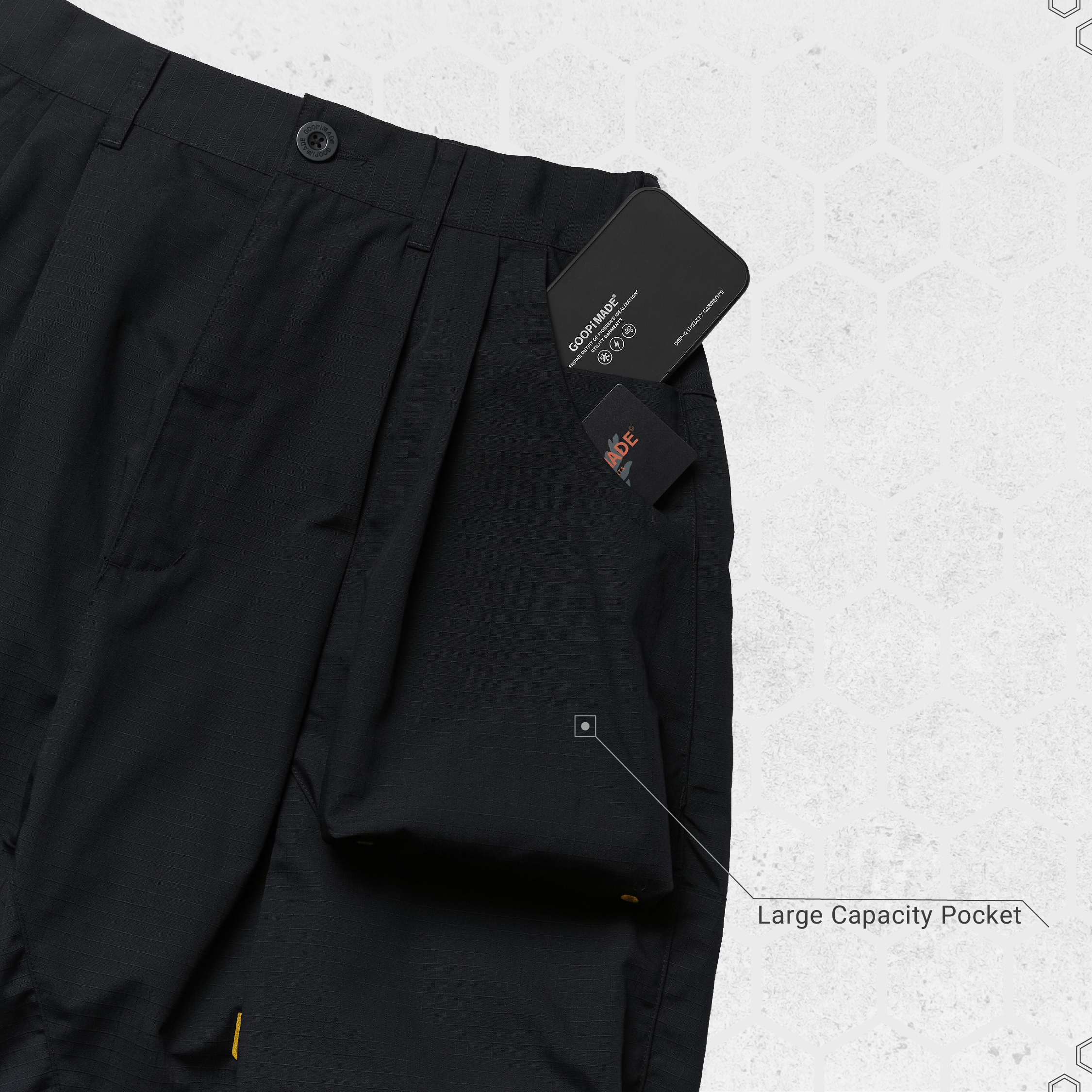 EVIH-01” 2 Layers Pocket Shorts - Black
