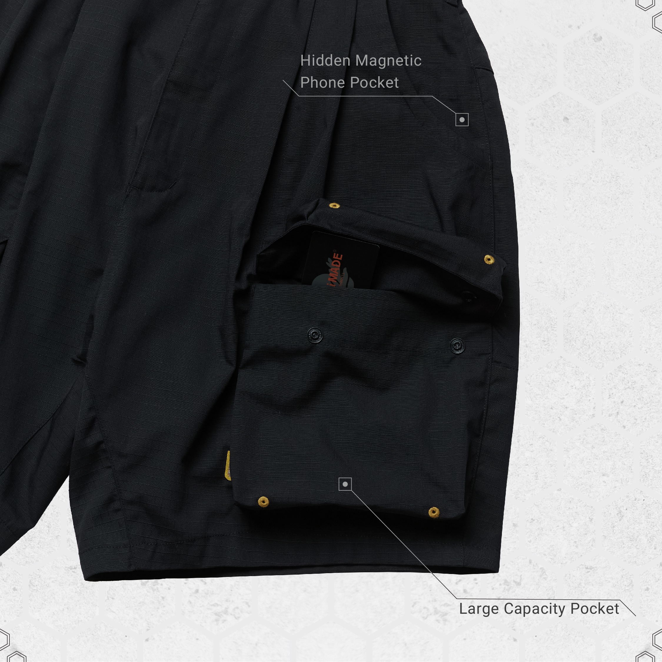 EVIH-01” 2 Layers Pocket Shorts - Black