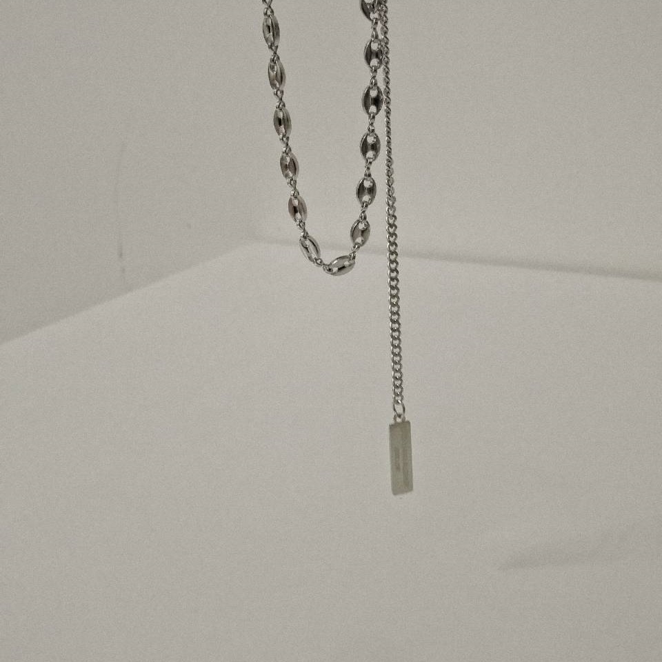#現貨 (ACCN535) 鋼項鍊 長方吊墜豬鼻鍊