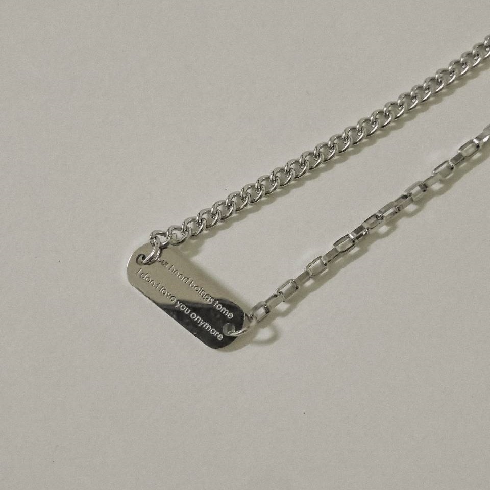 #現貨 (ACCN541) 鋼項鍊 英文刻字橢圓牌鎖骨鍊