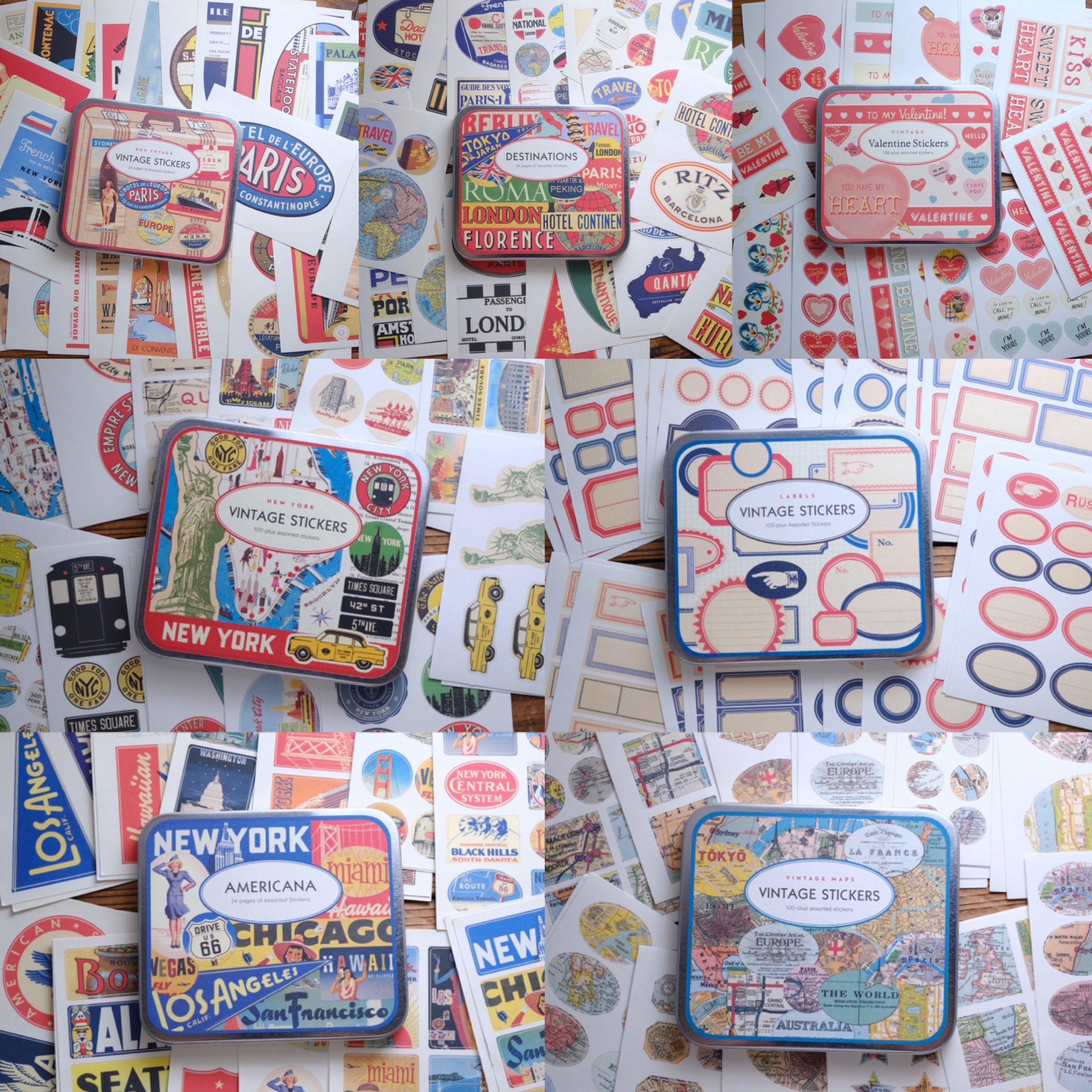 Cavallini & Co. 鐵盒貼紙組 (24入) / 美國