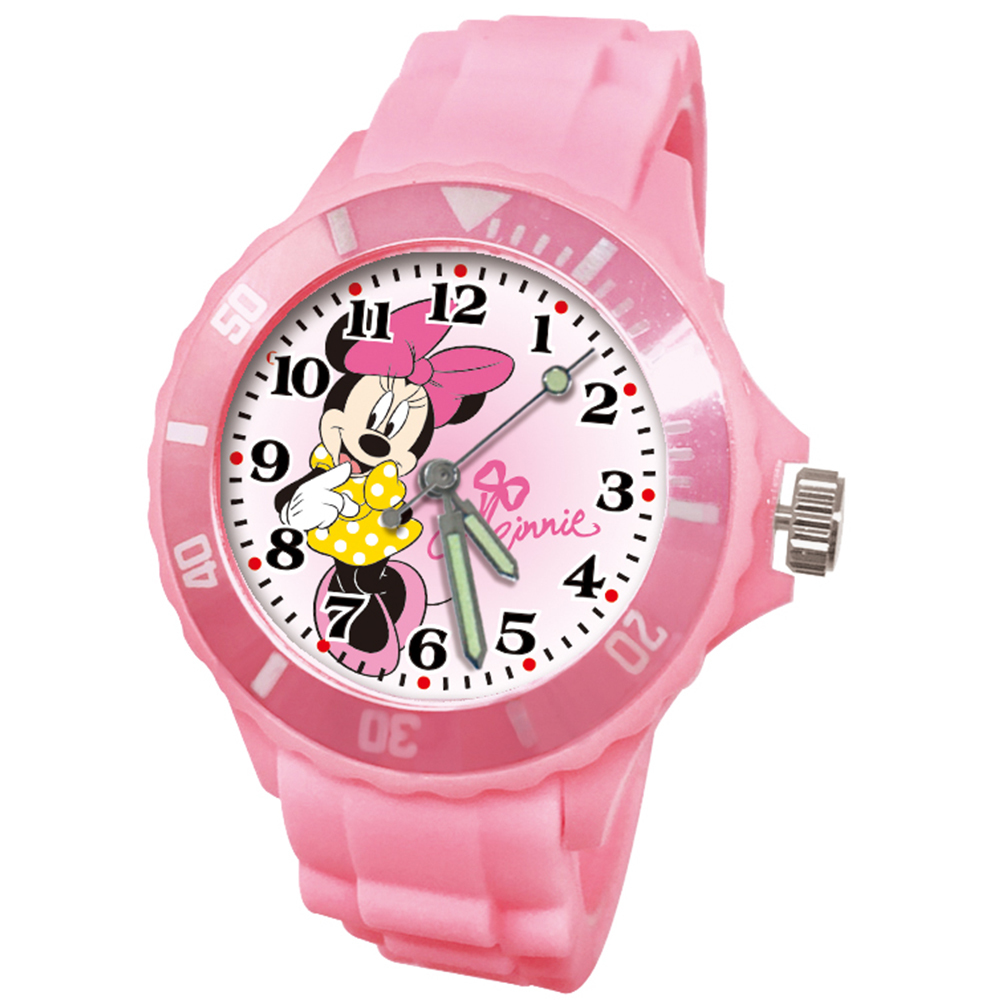 【迪士尼】氣質米妮運動彩帶錶 (粉紅色)