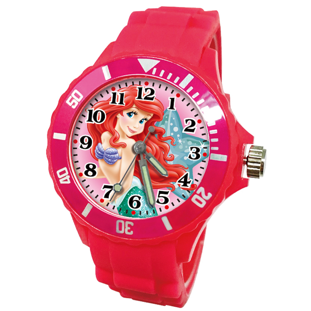 【迪士尼】小美人魚愛麗兒運動彩帶錶 (桃紅色)