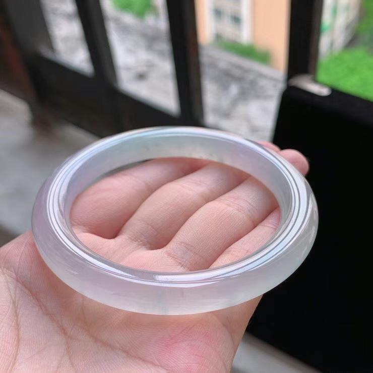 老坑冰種淺綠圓條手鐲 52mm, 天然翡翠A玉, 緬甸玉, Jade, Jadeite