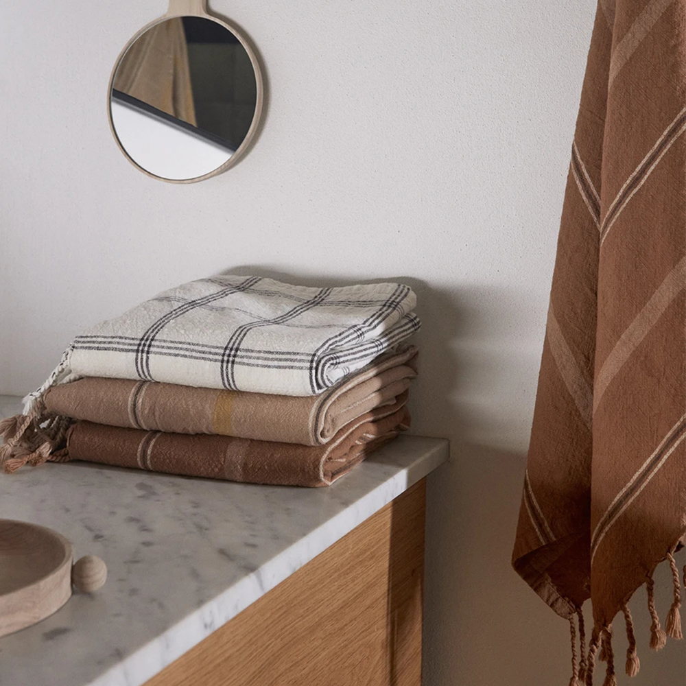 OYOY Kyoto和風格紋有機棉浴巾 / 柔和白