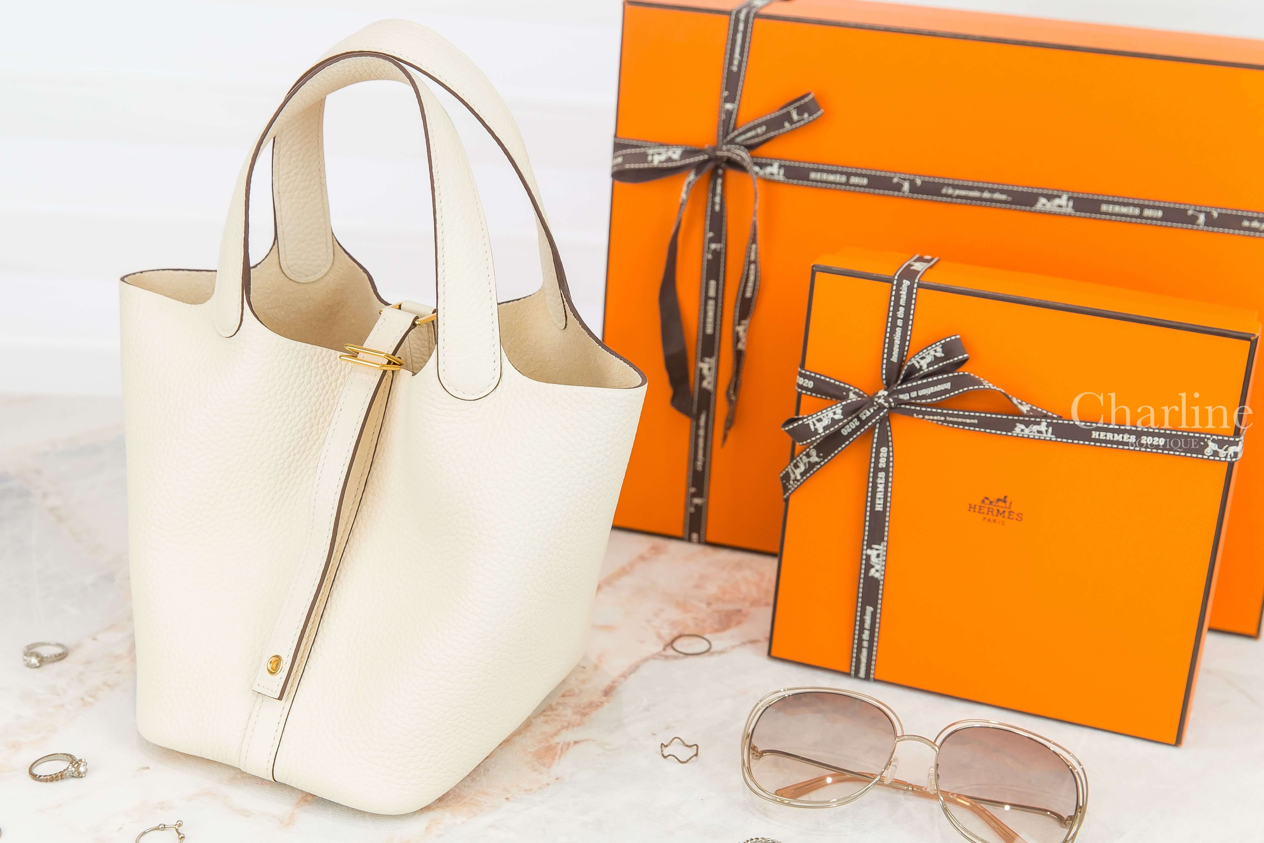 Hermès Picotin Lock 18cm I2 Nata Taurillon Clemence Z刻奶油白金釦小型提把水桶包-Charline Boutique 精品代購
