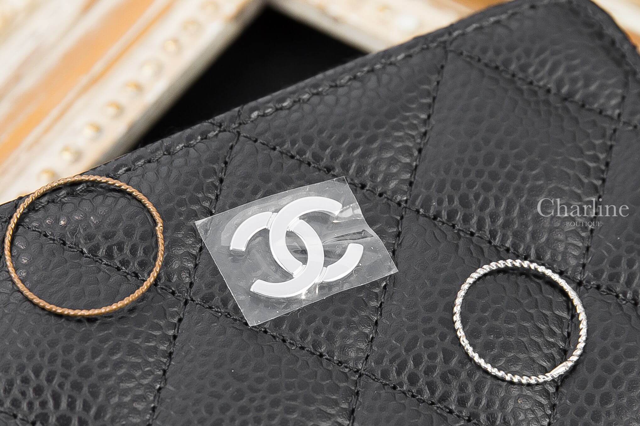 Chanel Classic Zipped Coin Purse 黑色銀CC荔枝菱格紋拉鍊零錢包