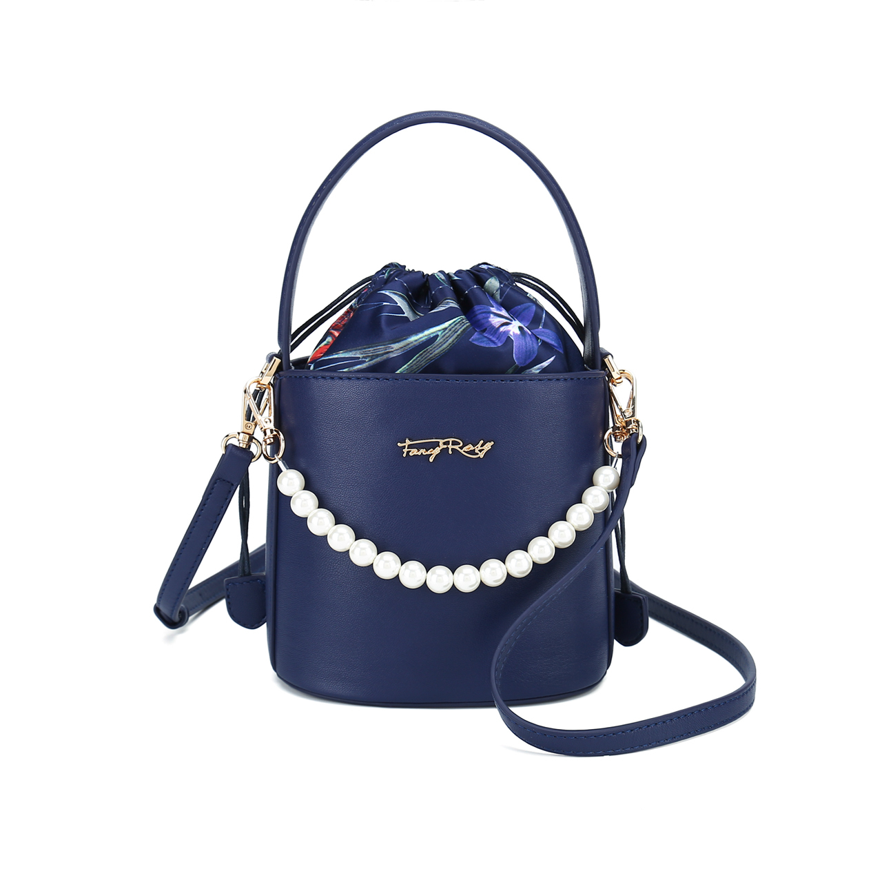 Rosy Romance Floral Print Pearl Bucket Bag