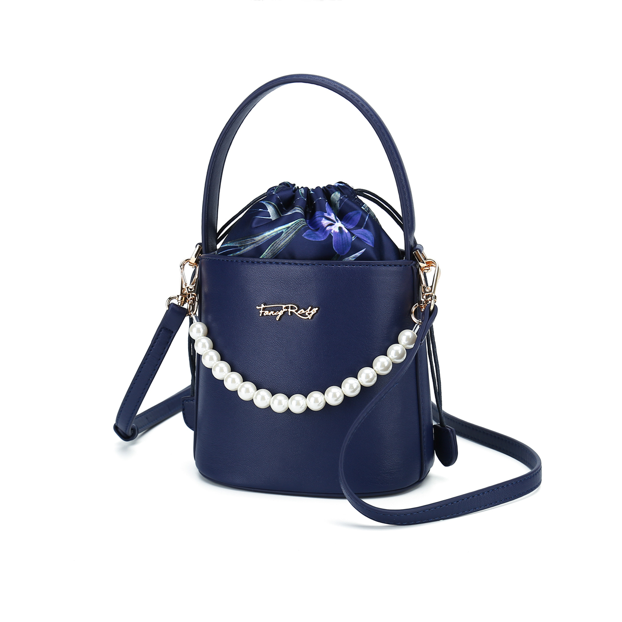 Rosy Romance Floral Print Pearl Bucket Bag