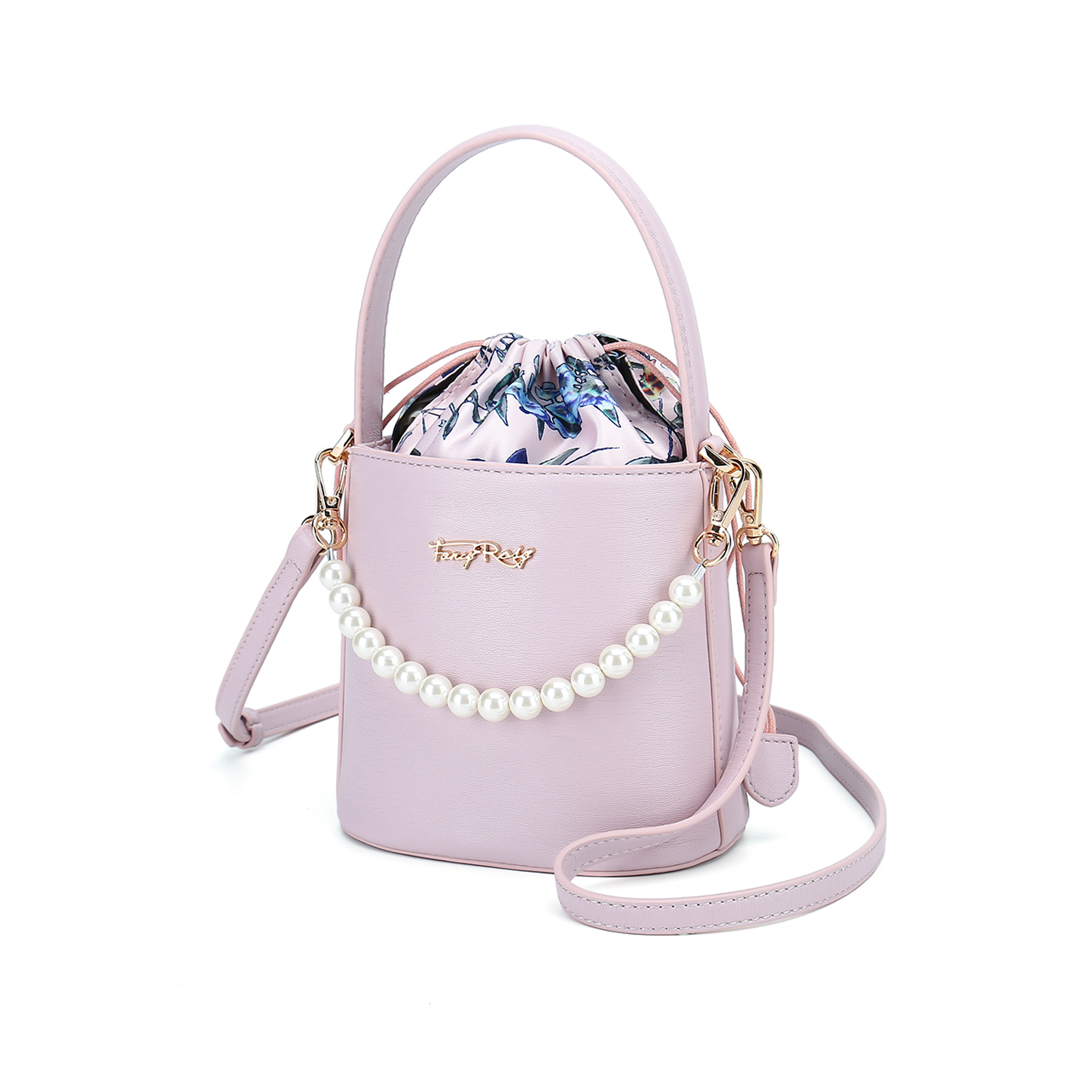 Rosy Romance Floral Print Pearl Bucket Bag