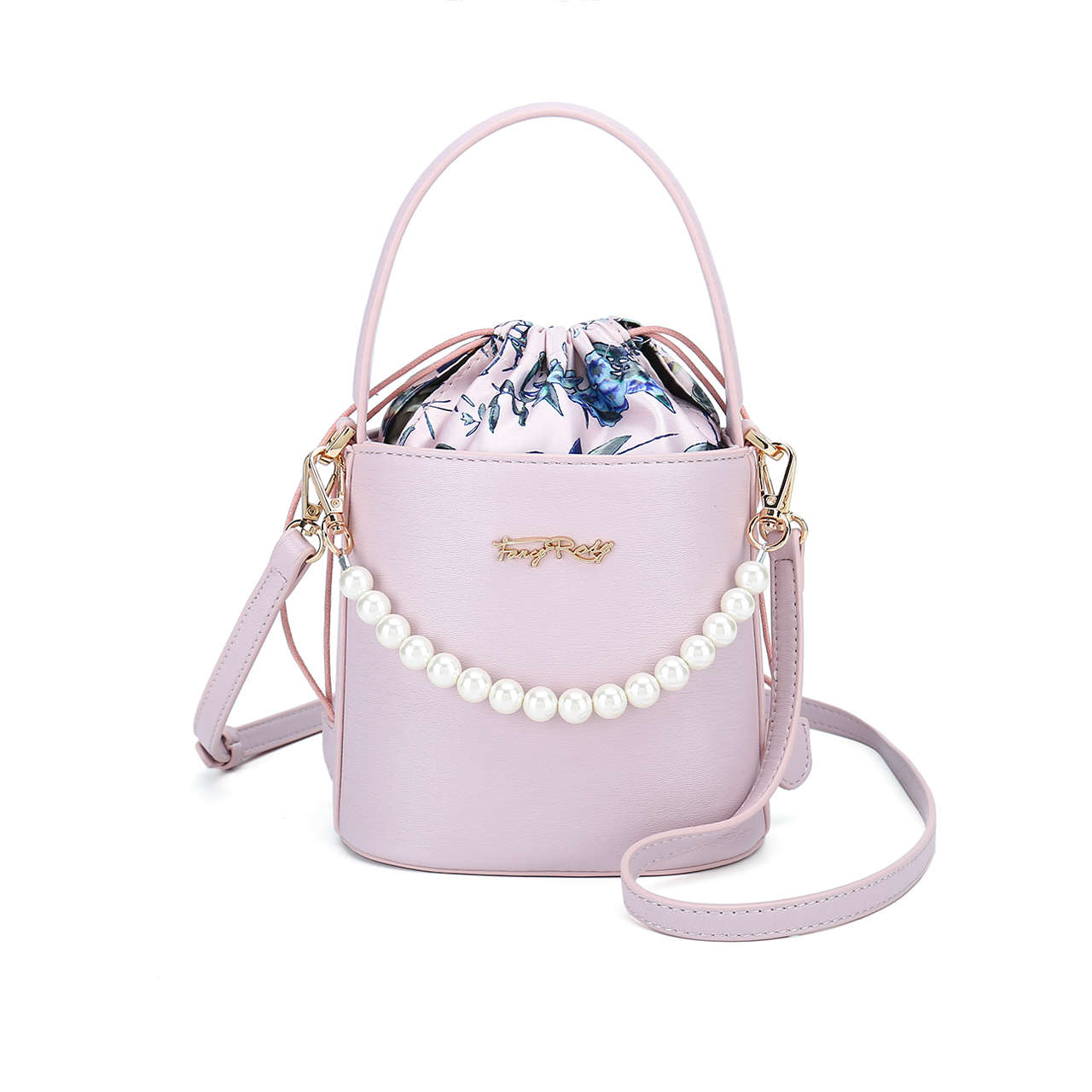 Rosy Romance Floral Print Pearl Bucket Bag