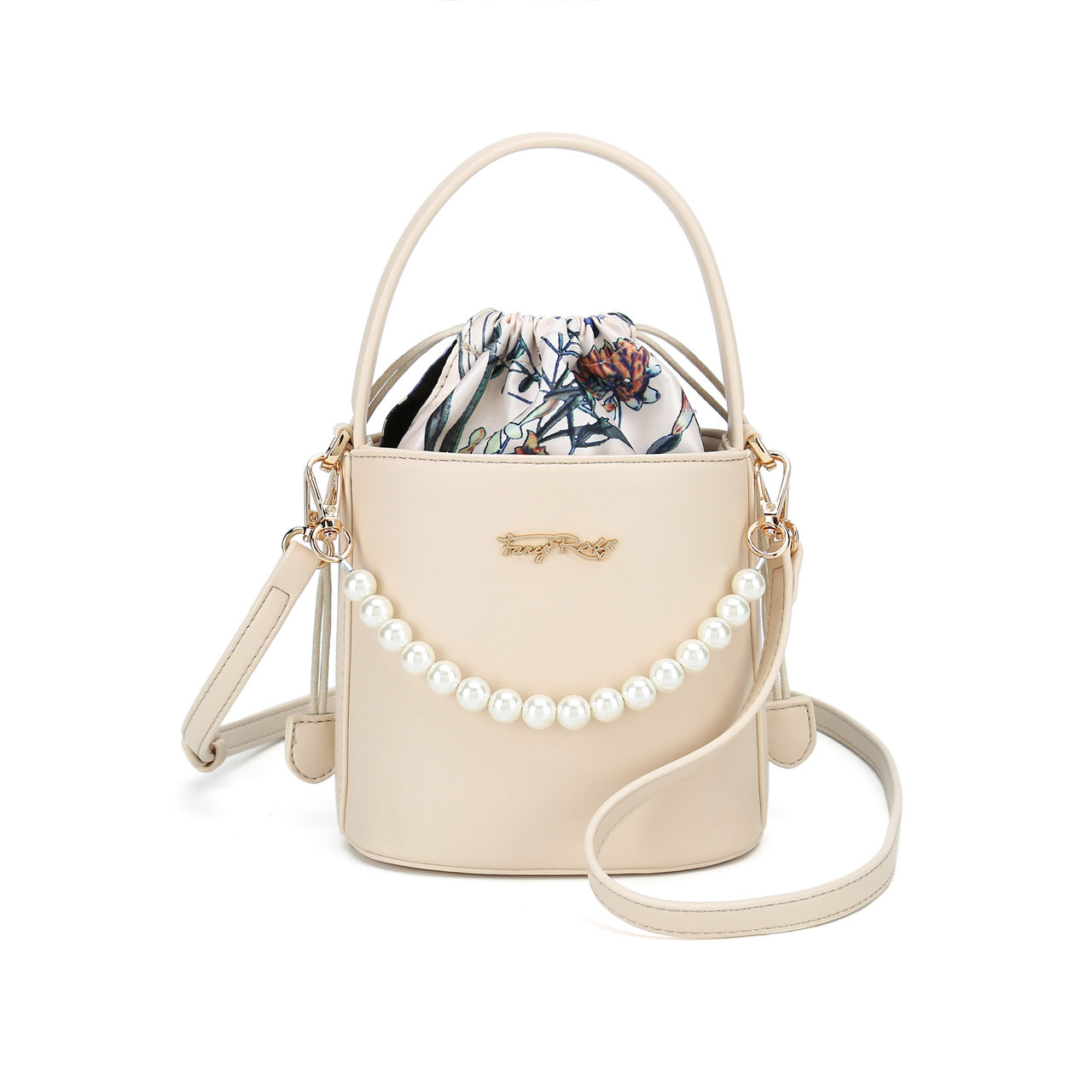 Rosy Romance Floral Print Pearl Bucket Bag