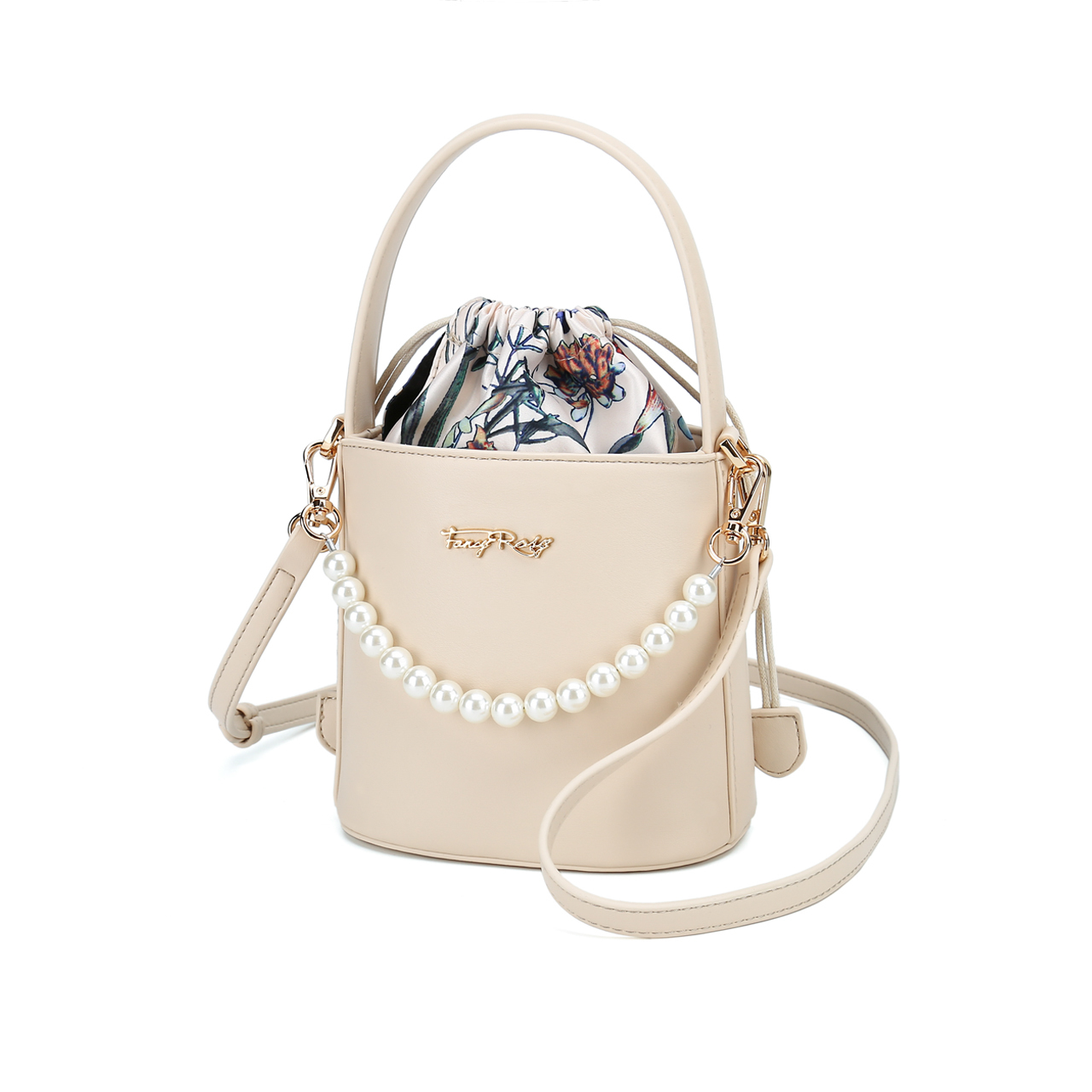 Rosy Romance Floral Print Pearl Bucket Bag