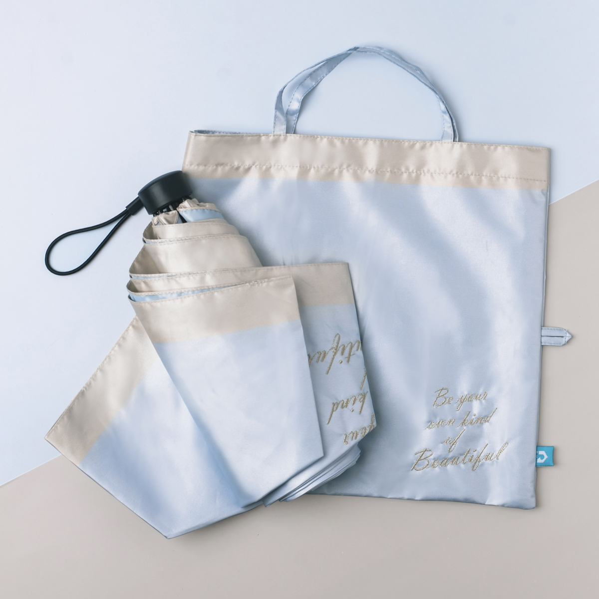 Rainbow House 晴雨傘 手寫的溫度 防風 防曬 輕量 加長中柄 刺繡 緞面 提袋式傘袋