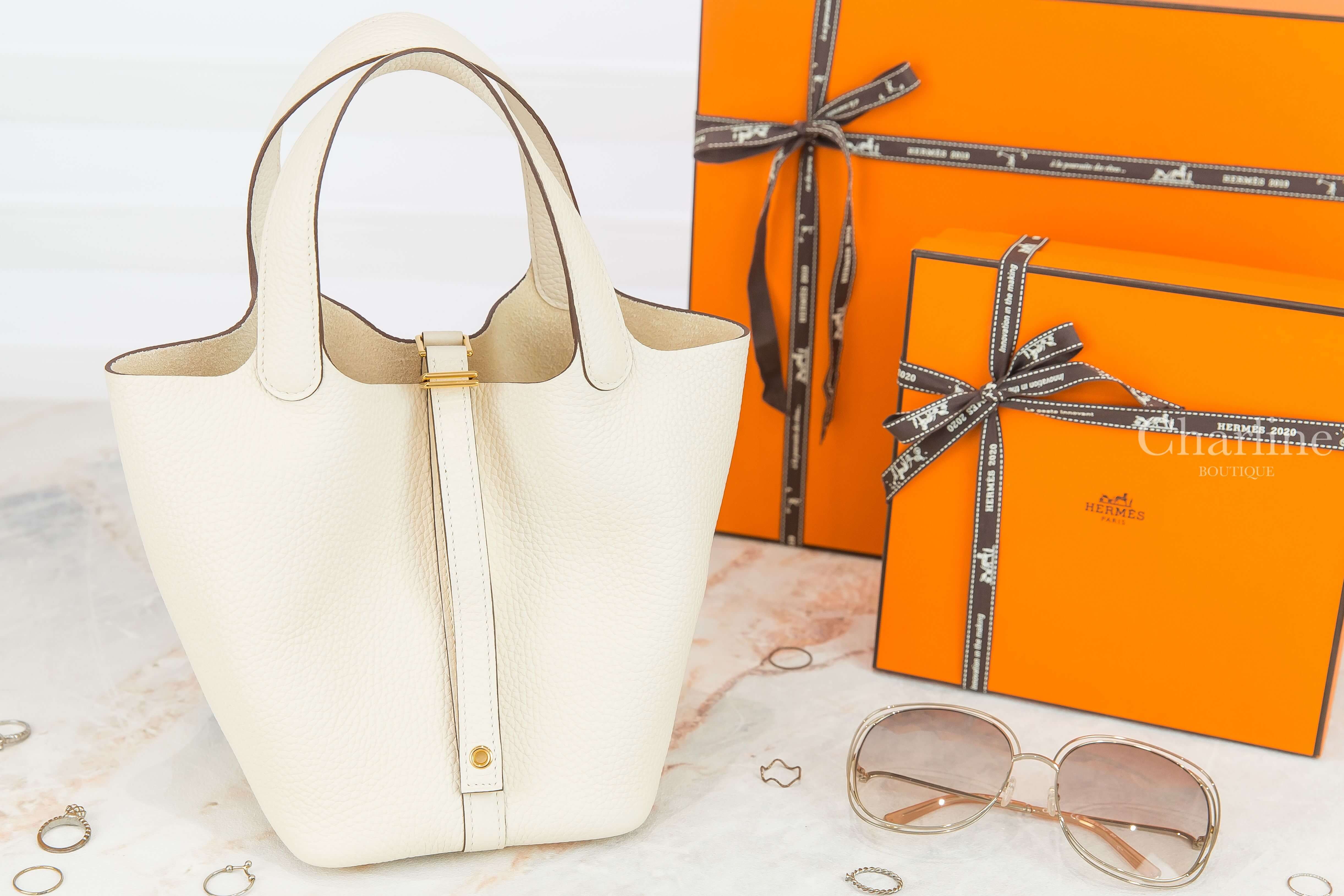 Hermès Picotin Lock 18cm I2 Nata Taurillon Clemence 奶油白金釦小型提把水桶包