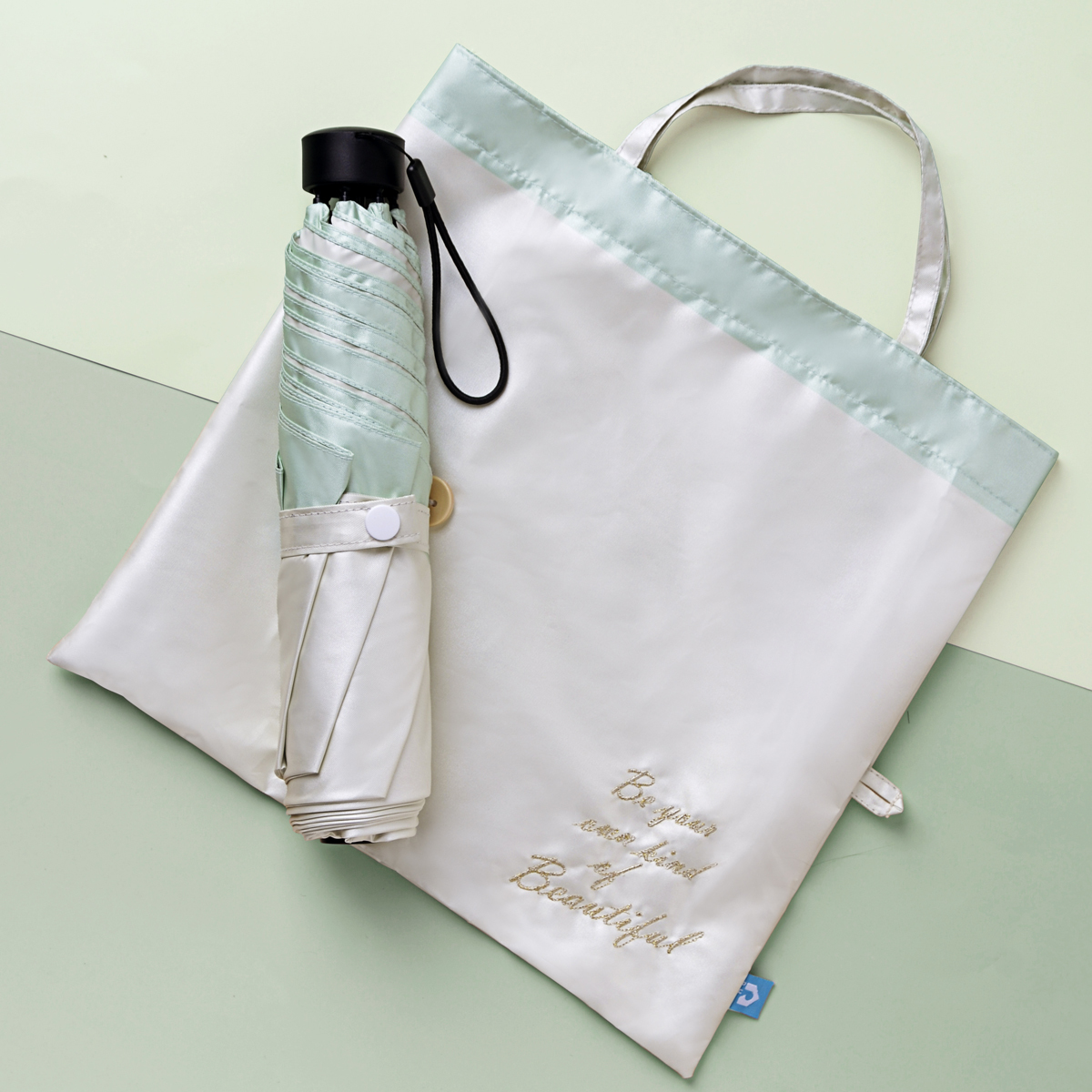 Rainbow House 晴雨傘 手寫的溫度 防風 防曬 輕量 加長中柄 刺繡 緞面 提袋式傘袋