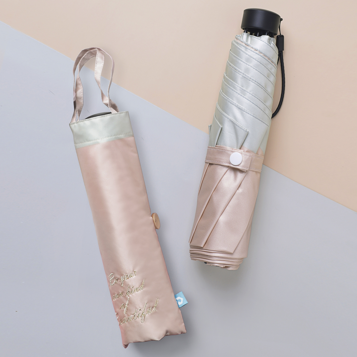 Rainbow House 晴雨傘 手寫的溫度 防風 防曬 輕量 加長中柄 刺繡 緞面 提袋式傘袋