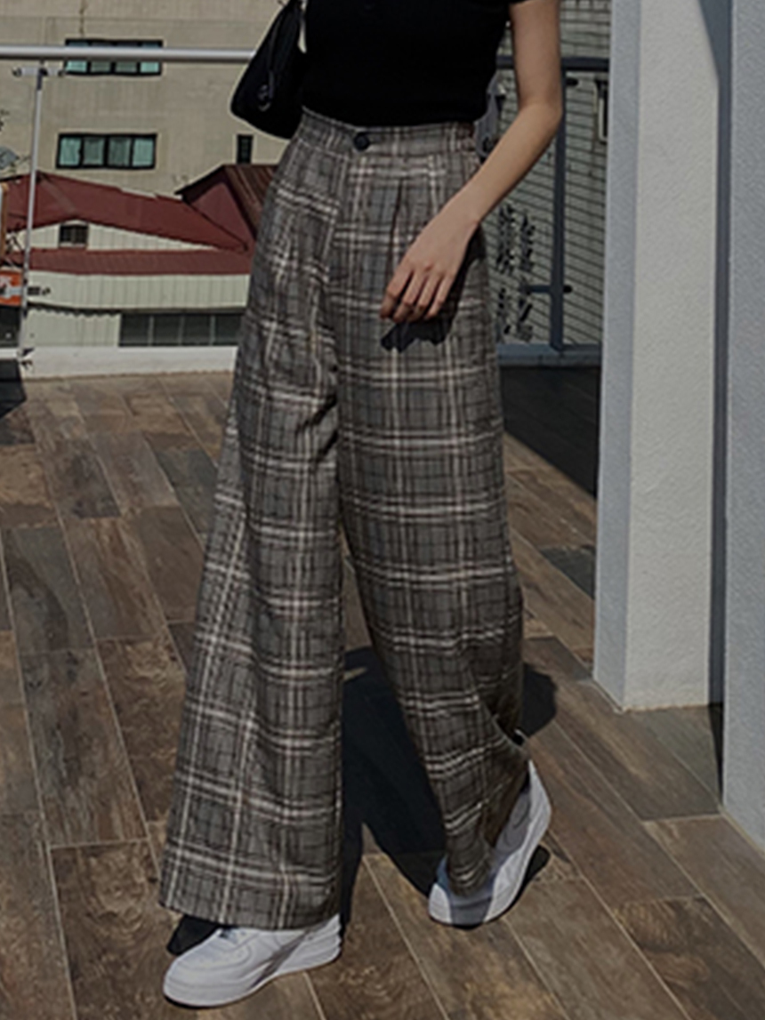 雙線格紋落地寬褲*2色