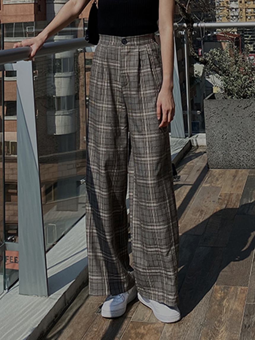 雙線格紋落地寬褲*2色