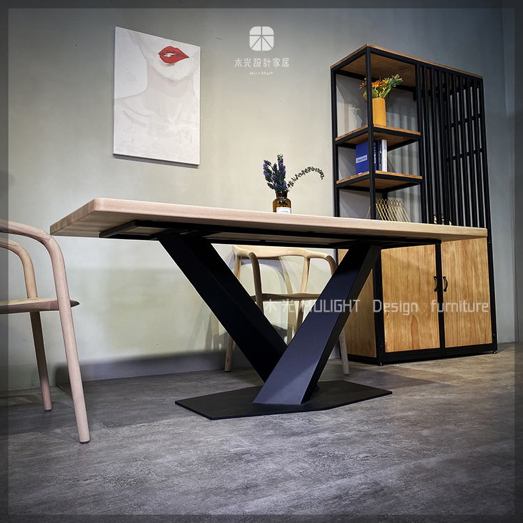 台灣製-V字造型霸氣工業實木桌|可訂製