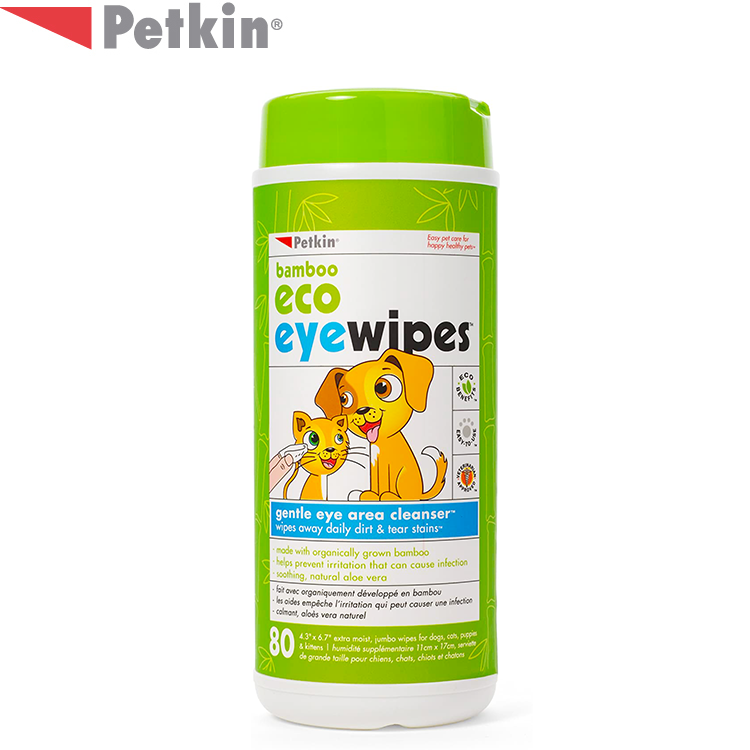 Petkin - 天然有機竹潔眼紙 - 珍寶裝 (80片) (適用於狗、貓、幼犬、幼貓)