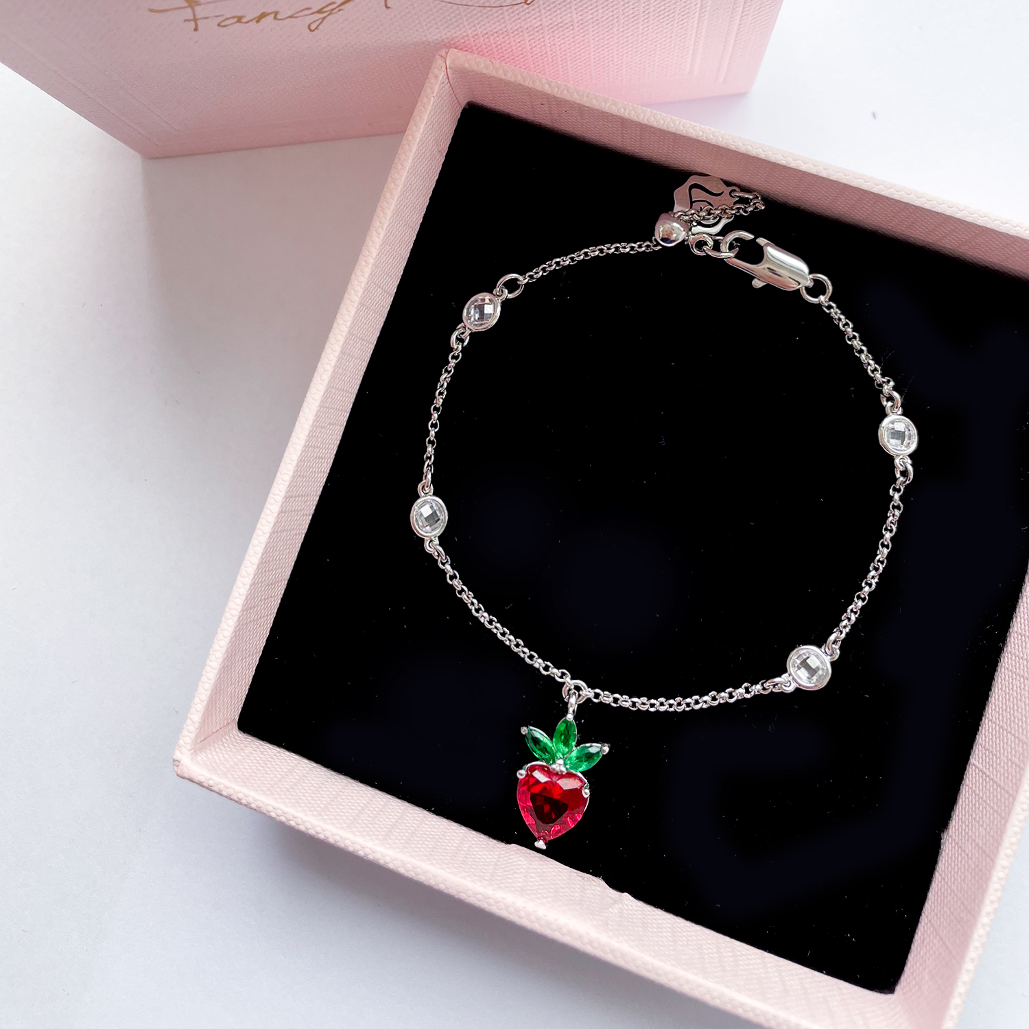 Crystal Strawberry Bracelet (Silver)