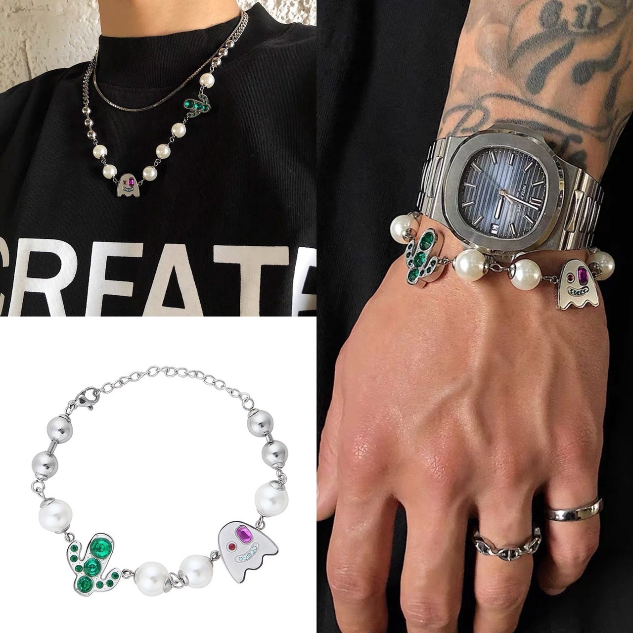 銀飾品牌 SAZ 幽靈 仙人掌 珍珠 項鍊 手鍊