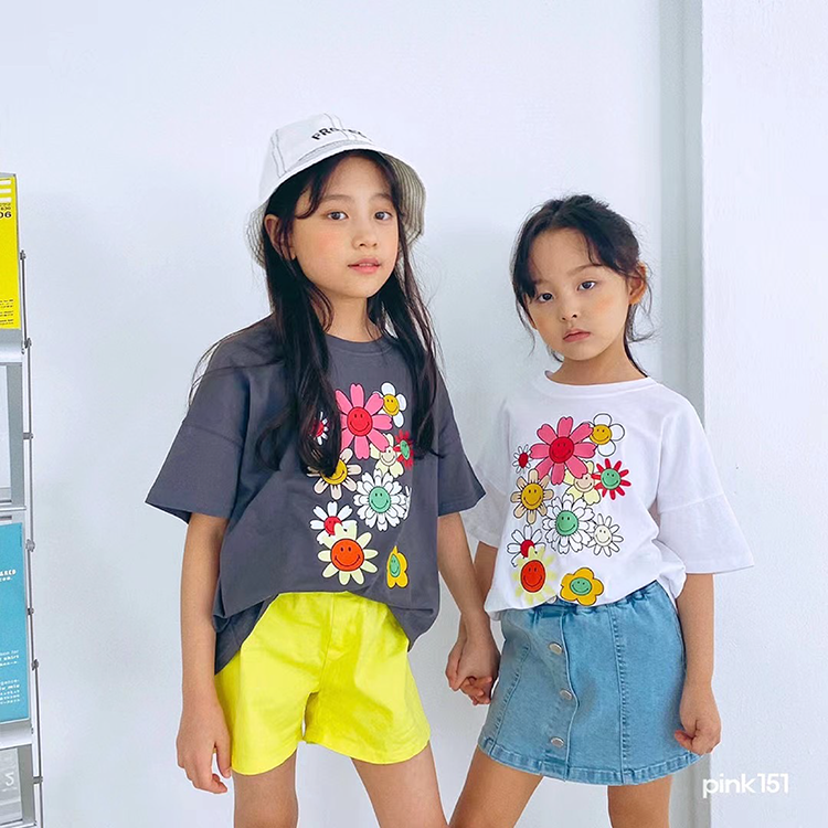 PK151 正韓 童裝 繽紛小雛菊短袖棉T