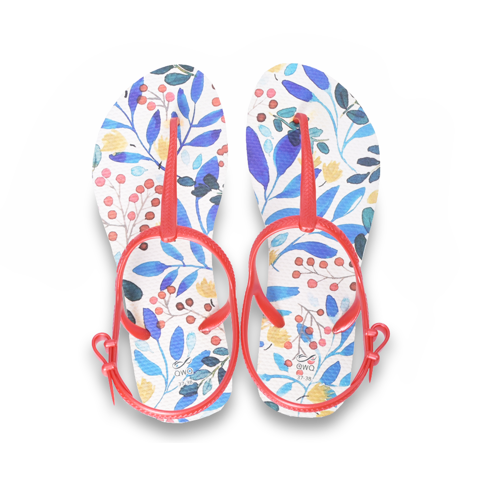 女款綁帶T字涼鞋 繽紛繪圖 Flora熱情巴西紅-白 腳型修長款