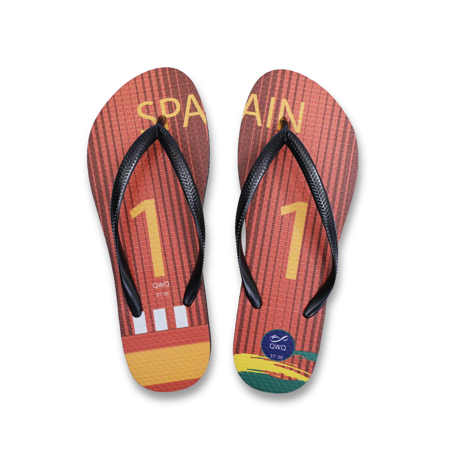 國家隊足球紀念鞋 西班牙 細帶女款天然橡膠人字夾腳拖