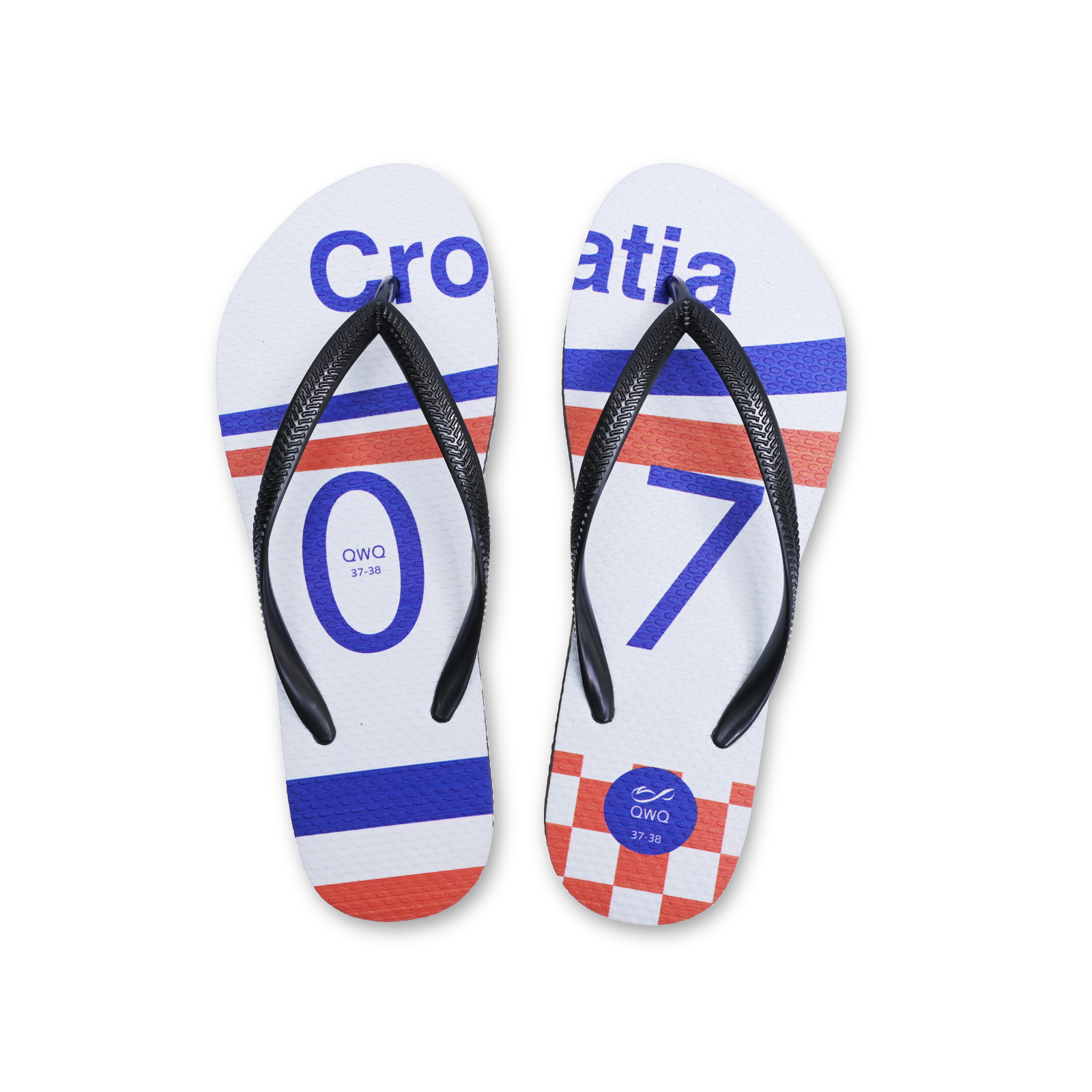 國家隊足球紀念拖鞋鞋 克羅埃西亞 細帶女款天然橡膠人字夾腳拖