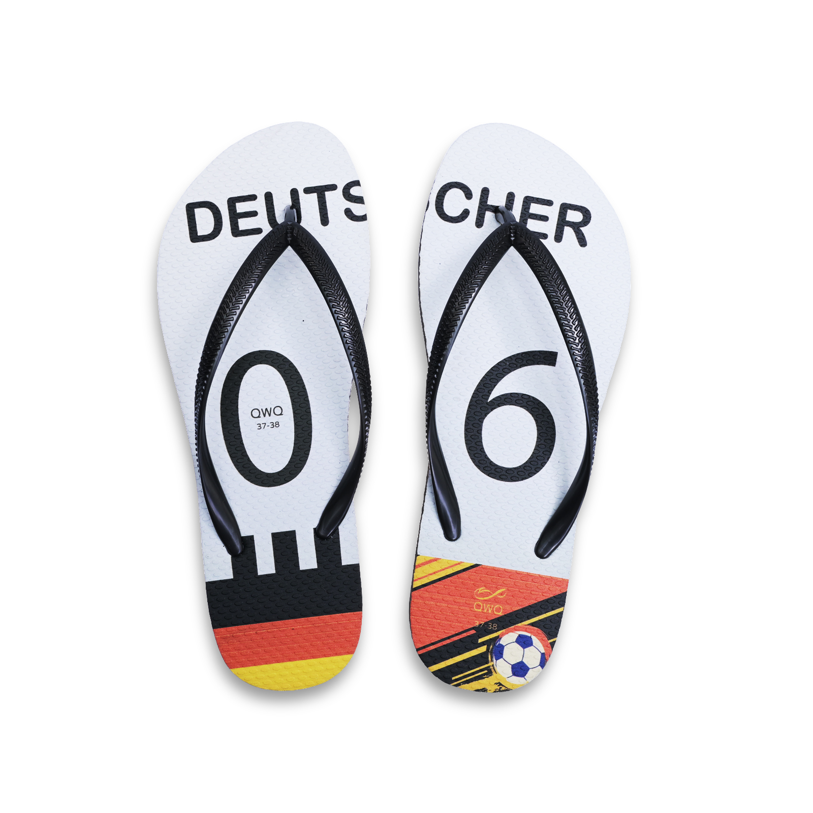 國家隊足球紀念拖鞋鞋 德國 細帶女款天然橡膠人字夾腳拖
