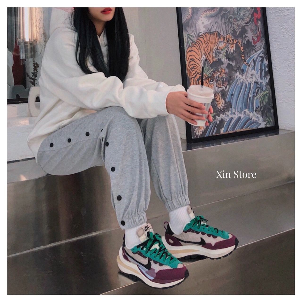 Nike x Sacai VaporWaffle 聯名 雙勾 麂皮 網眼 拼接 解構 紫綠