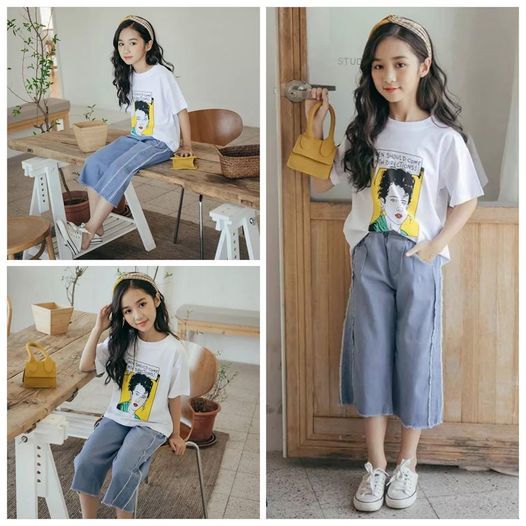 (現貨) LBK-9075 Tee+7分闊身牛仔褲
