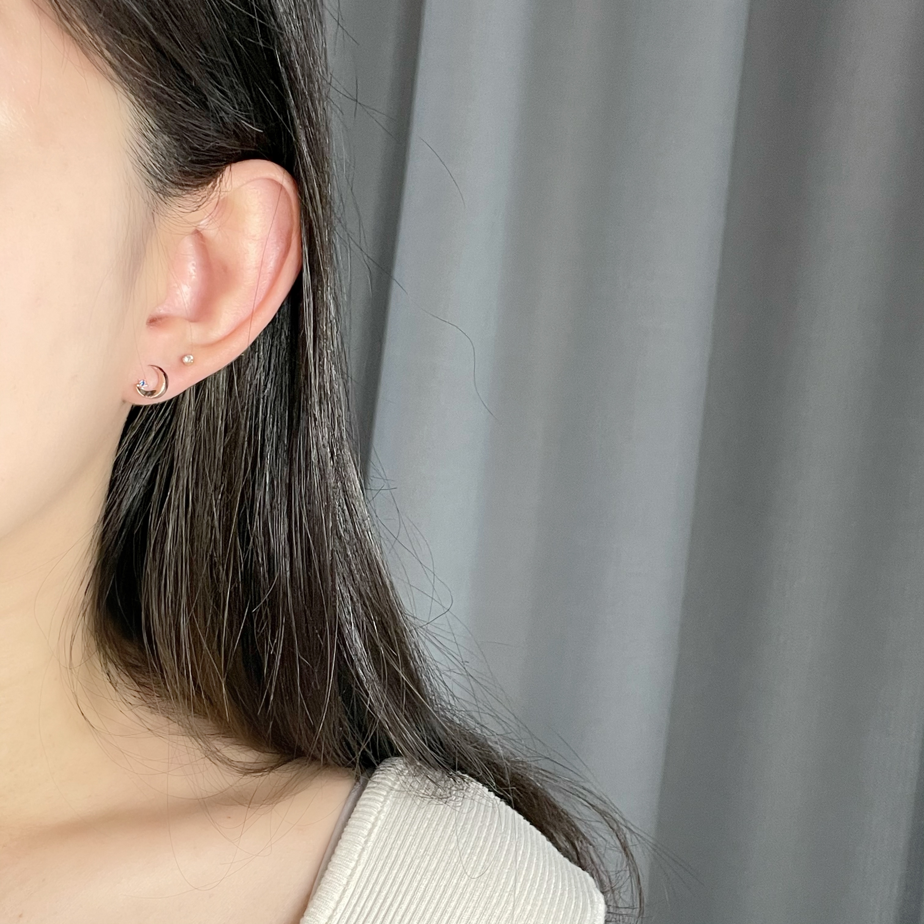 10K立體月亮藍鋯石星星耳環