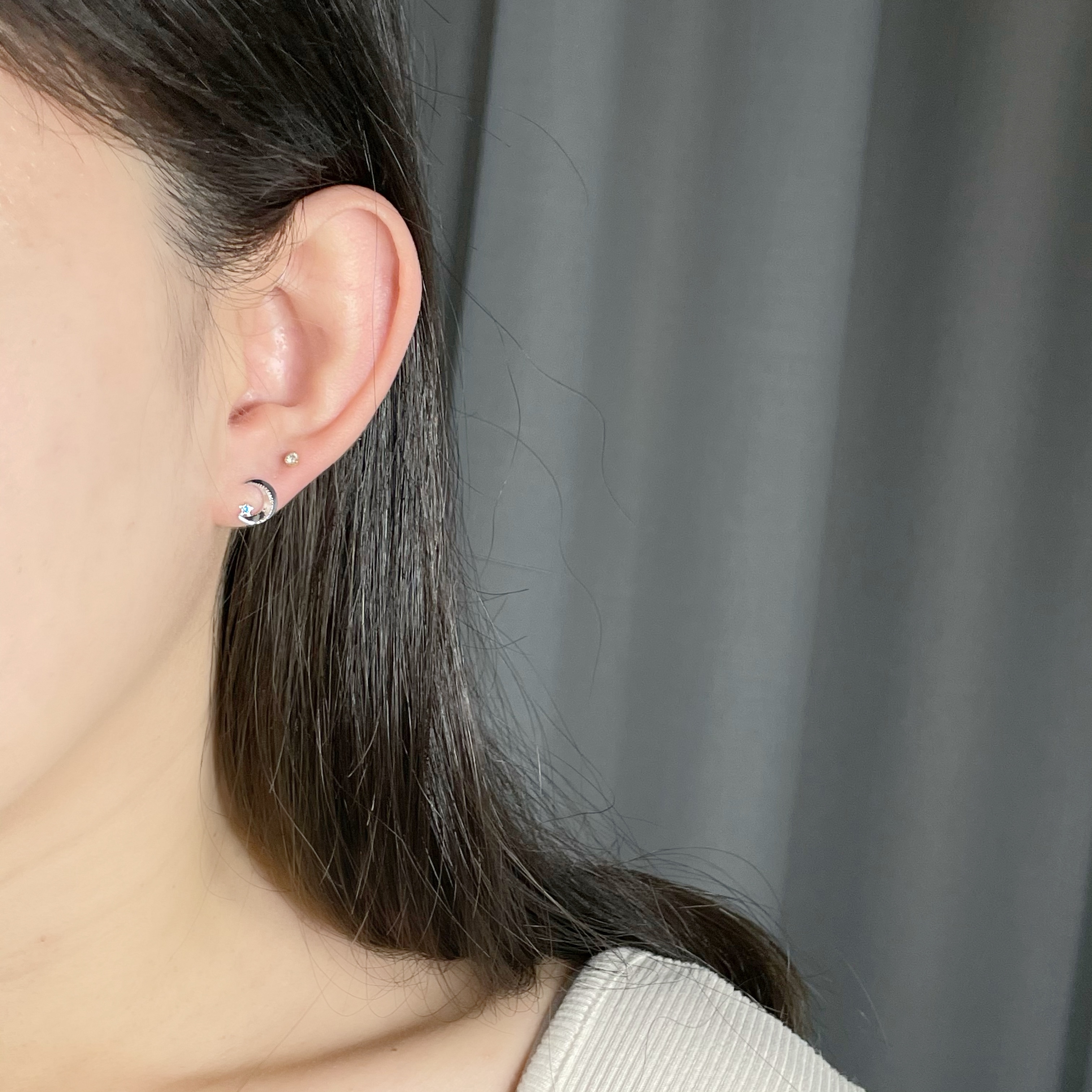 10K立體月亮藍鋯石星星耳環