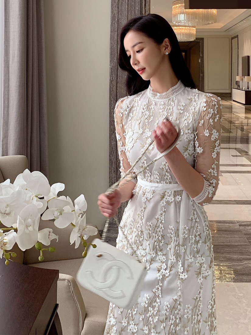 [現貨] 透膚蕾絲人魚洋裝(象牙白長版) [ S ]