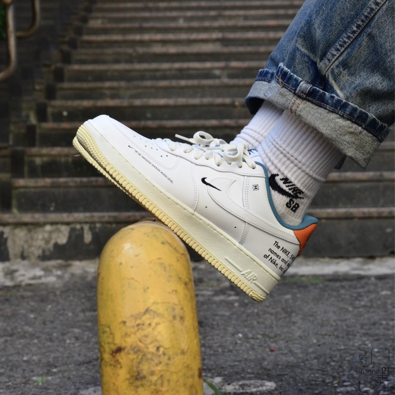 NIKE AIR FORCE 1 AF1 1 標語OFF WHITE 風格白綠橙