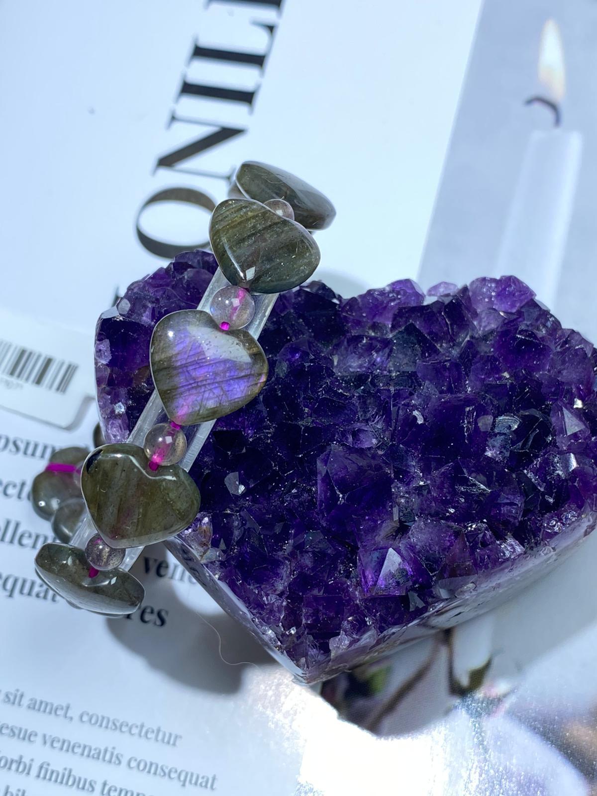 紫光拉長石心心手串