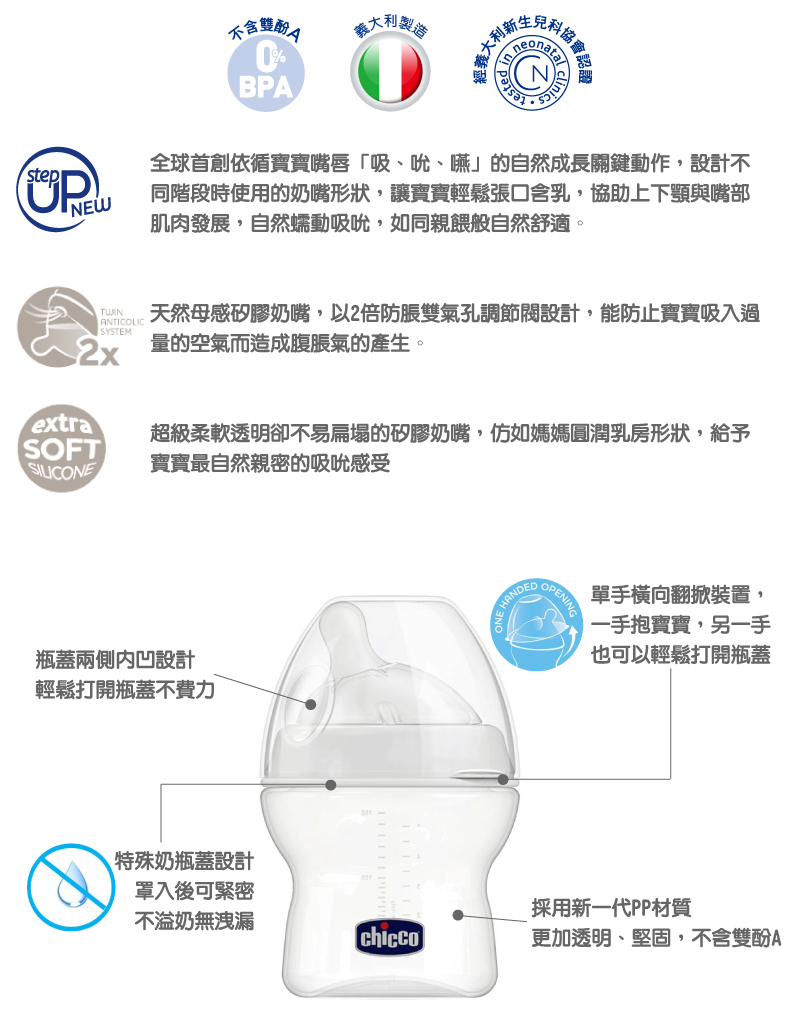 天然母感-2倍防脹PP奶瓶三孔(快速流量)330ML