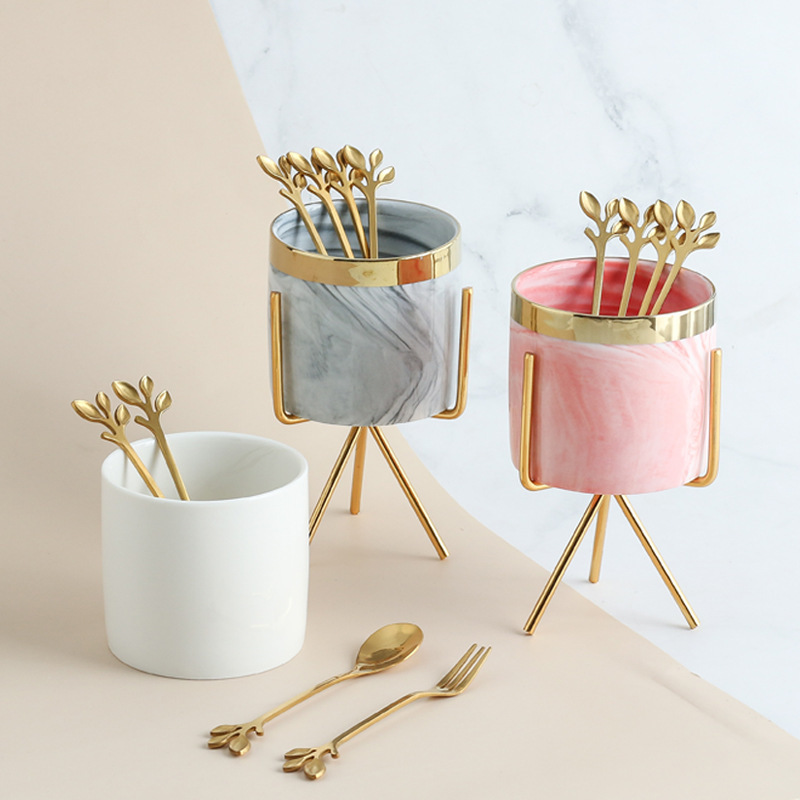 【ＡＨ109】大理石金邊鍍金鐵架收納筒