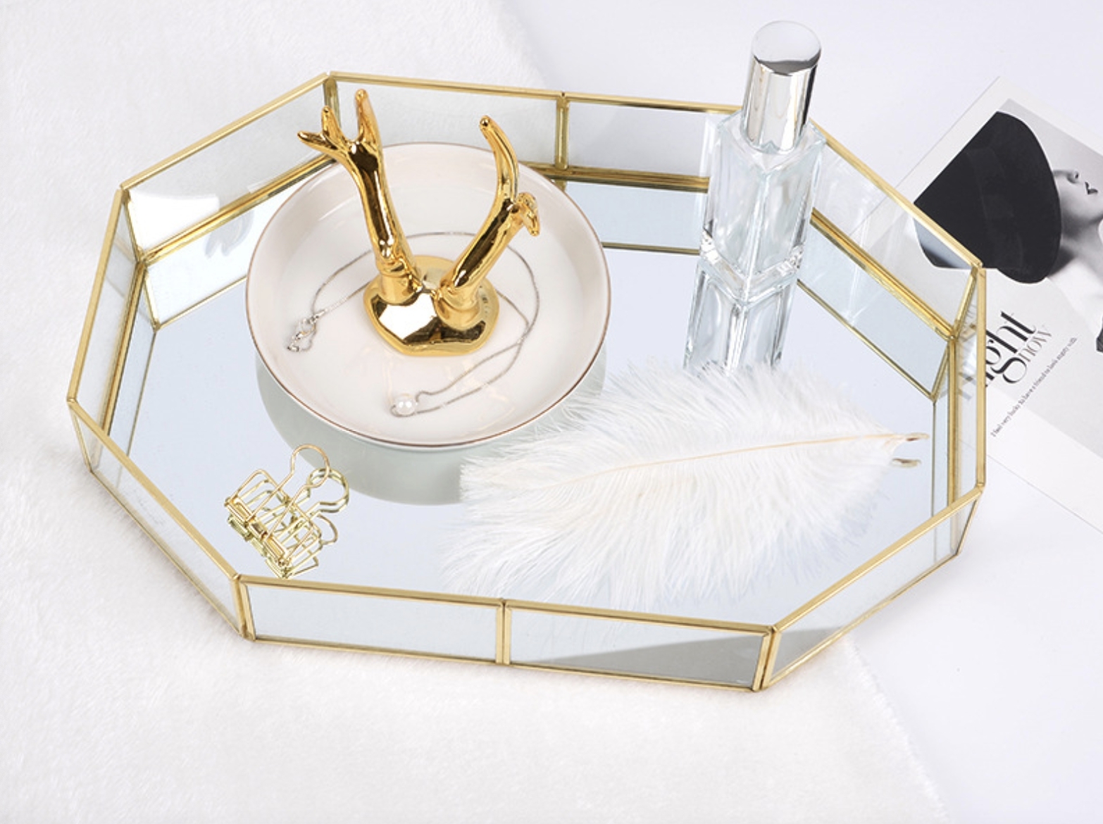 【ＡＨ203】奢華鏡面多邊形收納托盤