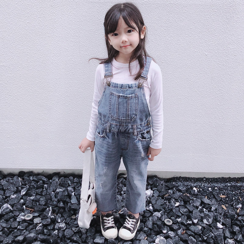 現貨 130cm 親子款 刷破刷白牛仔吊帶褲