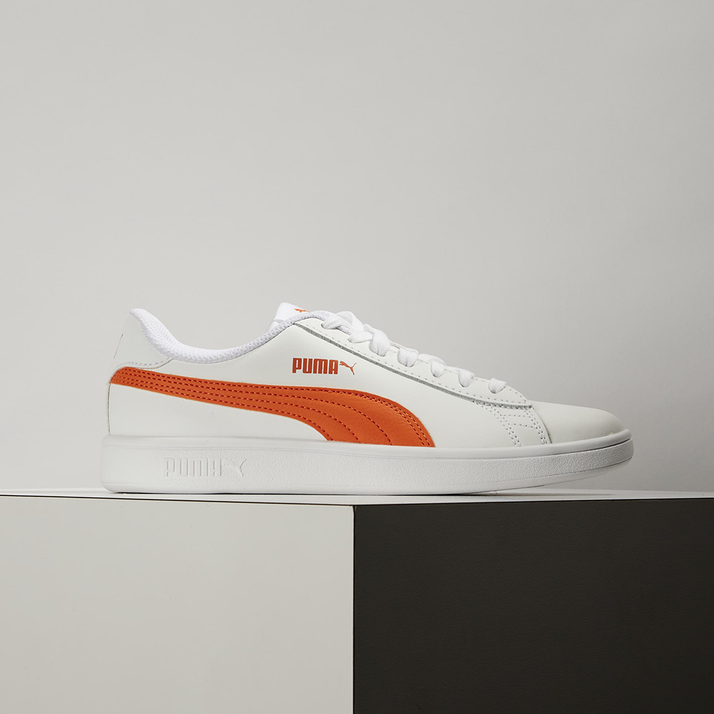 PUMA Smash V2 L 女款 白色 亮橘 皮革 基本 休閒鞋 365215-27