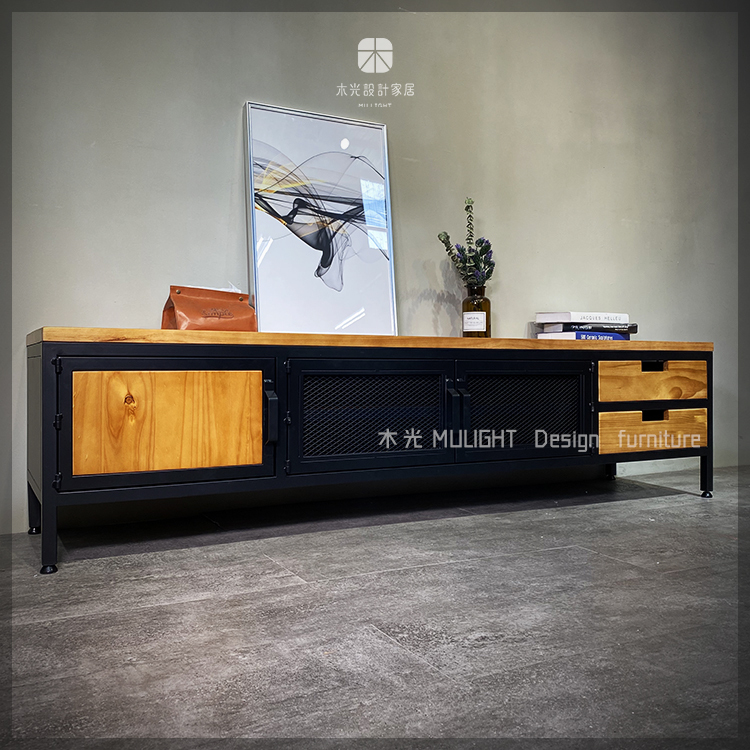 LOFT實木造型鐵網電視櫃|可訂製