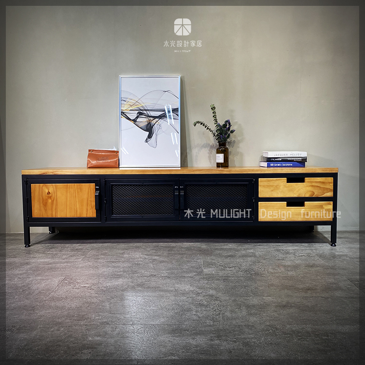 LOFT實木造型鐵網電視櫃|可訂製