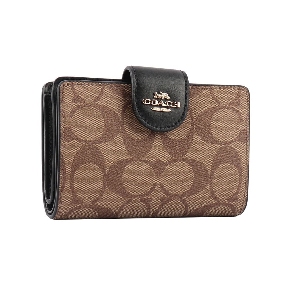 【COACH】C0082 皮革+PVC塗層馬車Logo壓釦中夾