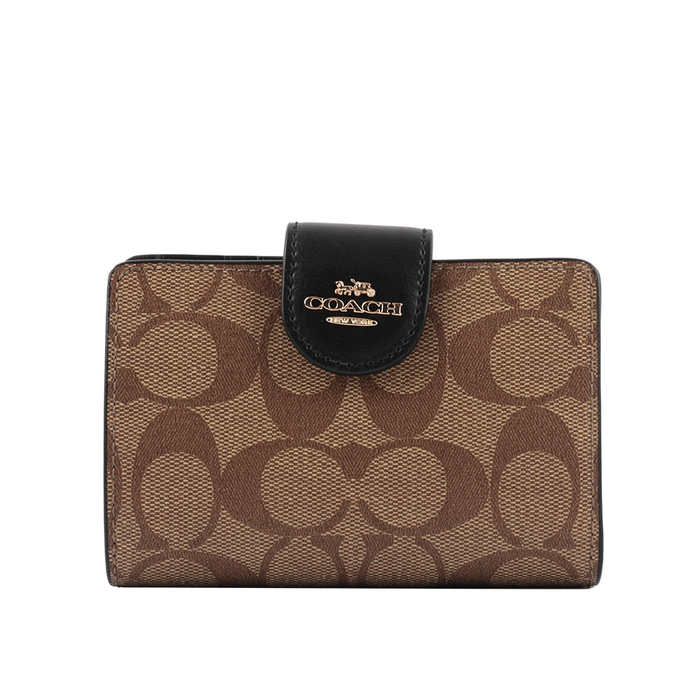 【COACH】C0082 皮革+PVC塗層馬車Logo壓釦中夾